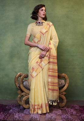 Faux Cotton light yellow woven saree 1