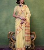 Cotton light yellow woven saree