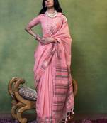 Cotton pink woven saree