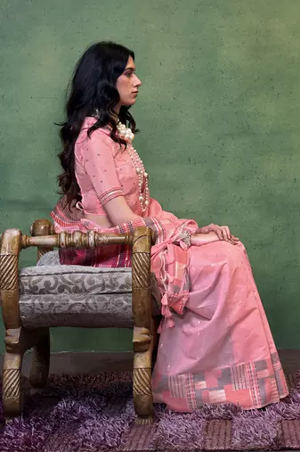 Faux Cotton pink woven saree
