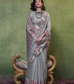Cotton grey woven  saree