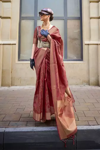 Organza rust weaving saree