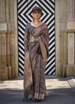 Organza brown weaving work saree 1