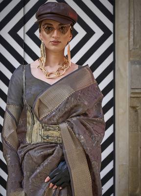 Organza brown weaving work saree 2