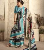 Satin multi colour abstract print designer saree for festival