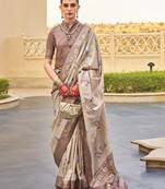 Silk blend beige floral print saree