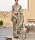 Silk blend cream floral print saree