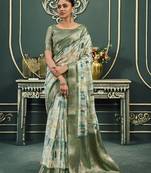 Cotton green digital print  saree