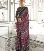 Satin crepe printed maroon saree