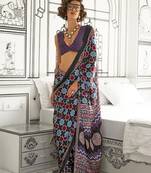 Satin crepe printed multi colour saree