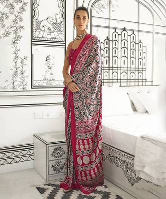 Satin crepe printed multi colour saree 1