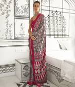 Satin crepe printed black & red saree