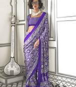 Satin crepe printed violet saree