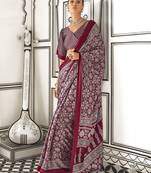 Satin crepe printed maroon saree