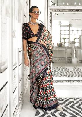 Satin crepe printed multi colour saree 1