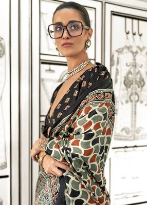 Satin crepe printed multi colour saree 2