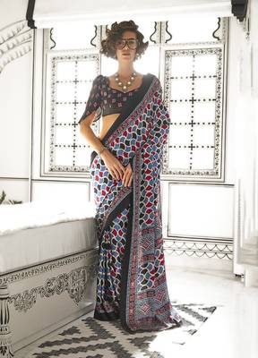 Satin crepe printed multi colour saree 1