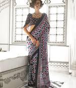 Satin crepe printed multi colour saree