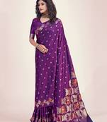 Banarasi silk blend weaving dark magenta  saree