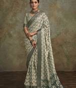 Printed handloom silk blend multi colour  saree