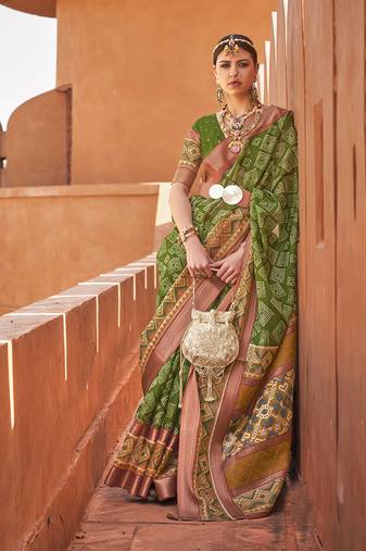 Green cotton silk blend patola print saree