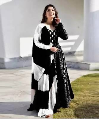 Jaipuri black anarkali gown with dupatta set 1