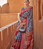 Dark grey cotton silk blend patola print saree