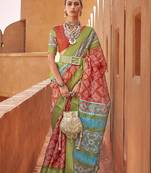 Rust cotton silk blend patola print saree