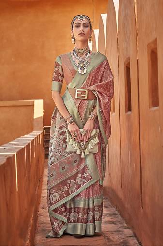 Light brown cotton silk blend patola print saree
