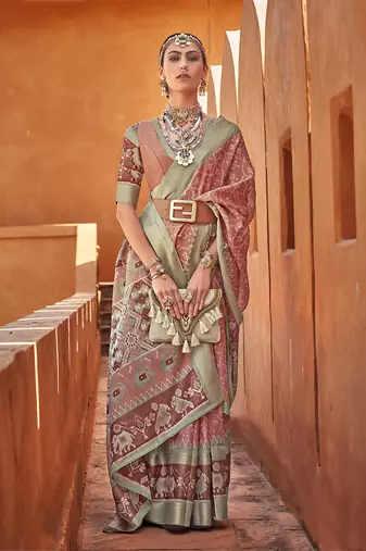 Light brown cotton silk blend patola print saree