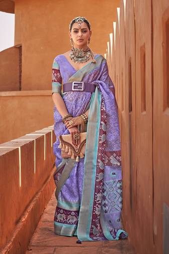 Violet cotton silk blend patola print saree