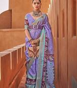 Violet cotton silk blend patola print saree