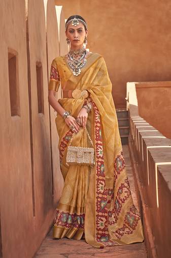 Mustard cotton silk blend patola print saree