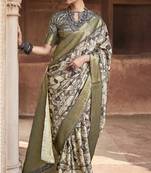Multi colour handloom silk blend weaving  saree with grey blouse