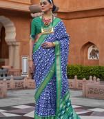 Cotton silk blend blue patola print saree