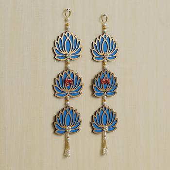 Blue Lotus Flower with Shubh Labh Wall Hanging for Diwali Decoration| Wall Decor |Temple Decor 2