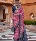 Cotton silk blend hot pink patola print saree
