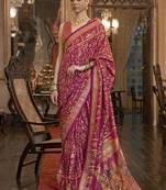 Dark pink weaving patola print silk blend saree
