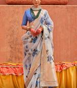 Organza digital print aqua blue saree