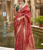 Banarasi silk blend jacquard work saree in red