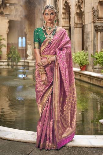 Banarasi silk blend jacquard work saree in pink