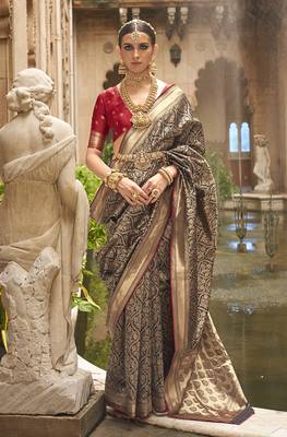Banarasi silk blend jacquard work saree in black 1