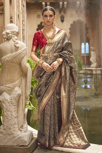 Banarasi silk blend jacquard work saree in black