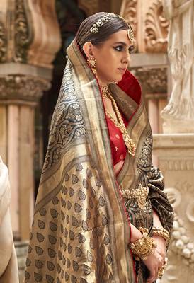 Banarasi silk blend jacquard work saree in black 2