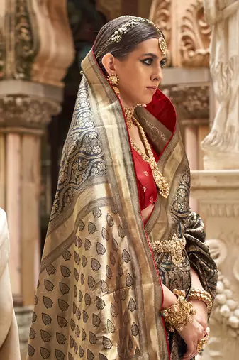 Banarasi silk blend jacquard work saree in black