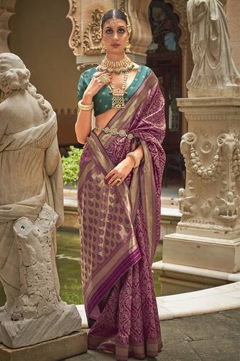 Banarasi silk blend jacquard work saree in magenta
