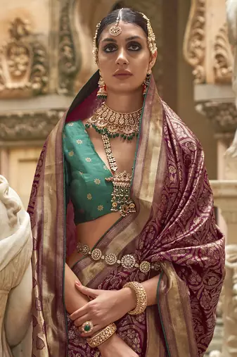 Banarasi silk blend jacquard work saree in magenta