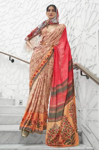 Multi colour crepe silk blend digital print saree