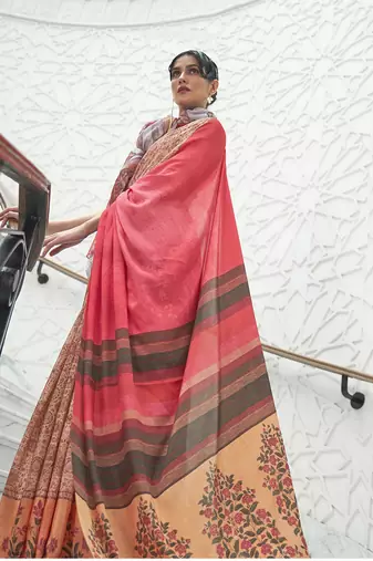 Multi colour crepe silk blend digital print saree
