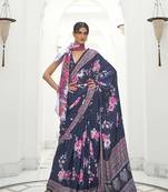 Navy blue colour crepe silk blend digital print saree